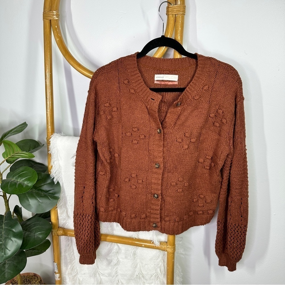 Anthropologie Maroon Cable Knit Cardigan sz XS